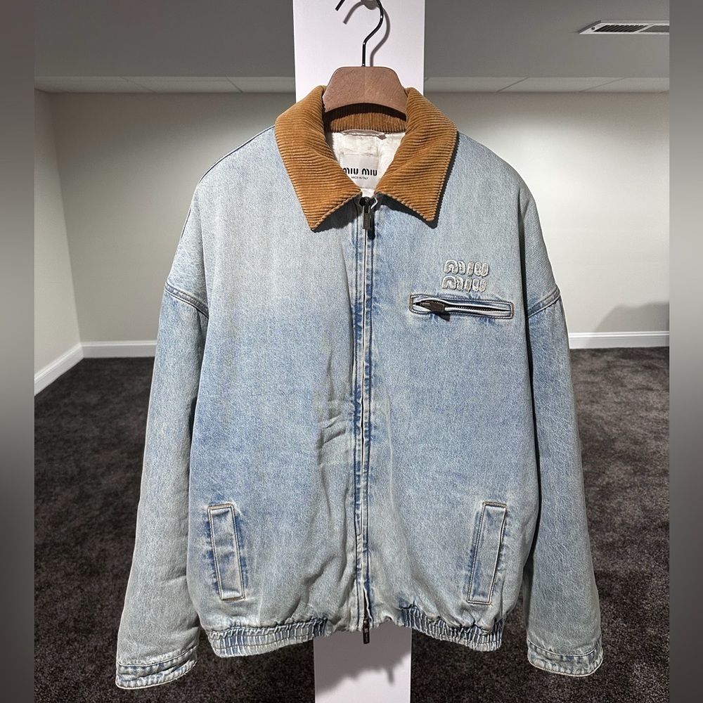 Miu Miu FW24 Corduroy Collar Light Wash Denim Jacket